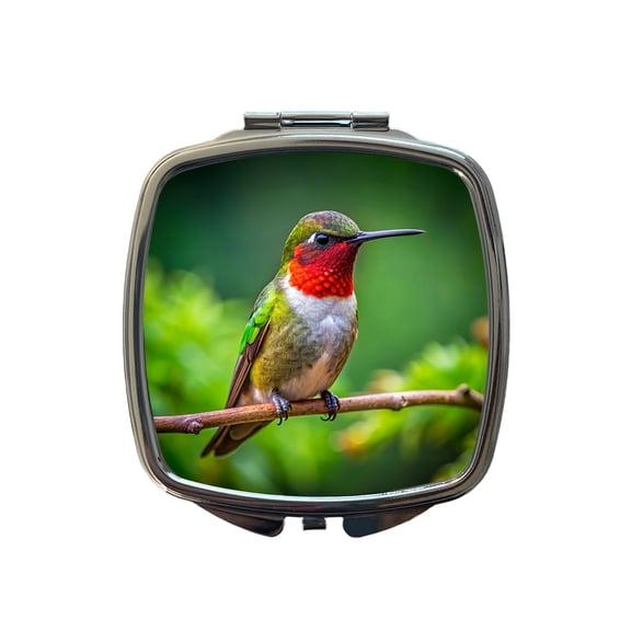 Ruby Throated Hummingbird Backyard Bird Travel Makeup Handbag Purse Small Pocket Compact Mirror