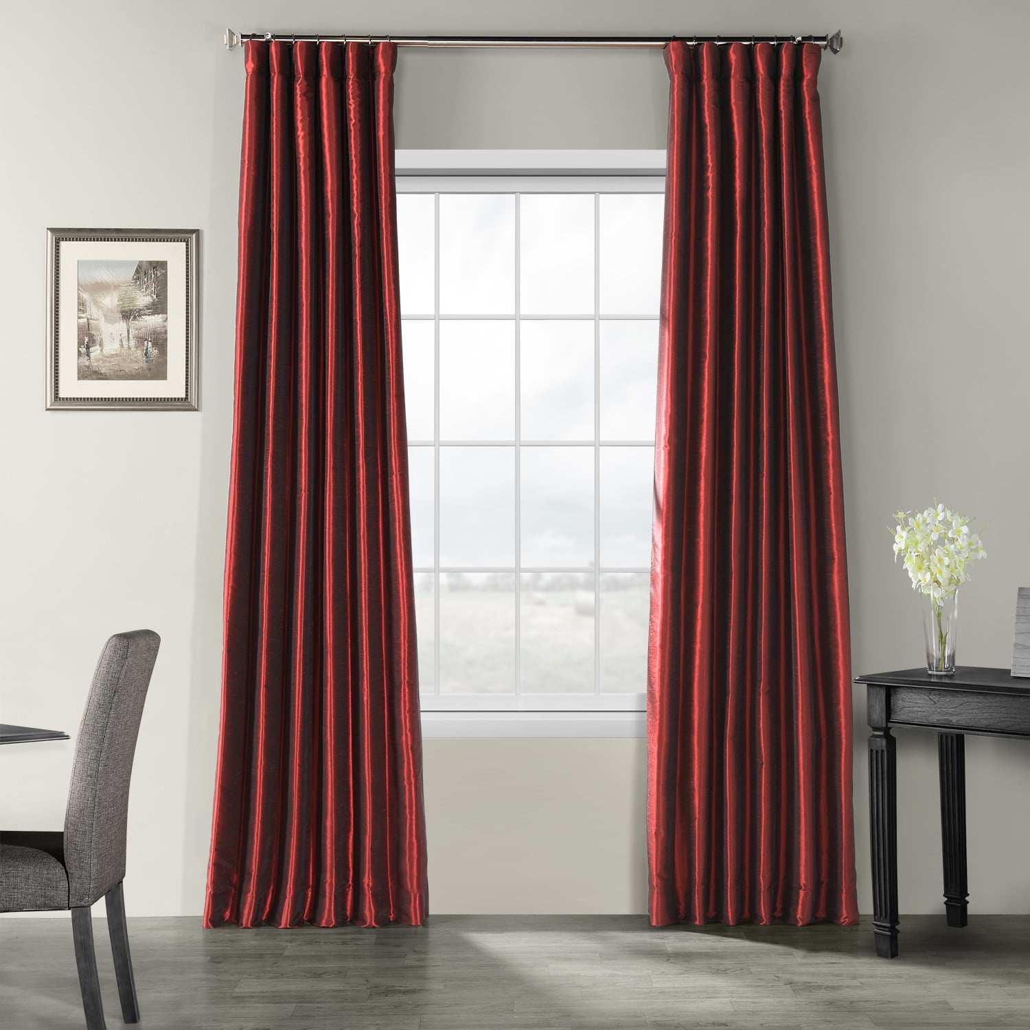 Ruby Faux Silk Pleated 120-Inch Window Curtain Panel