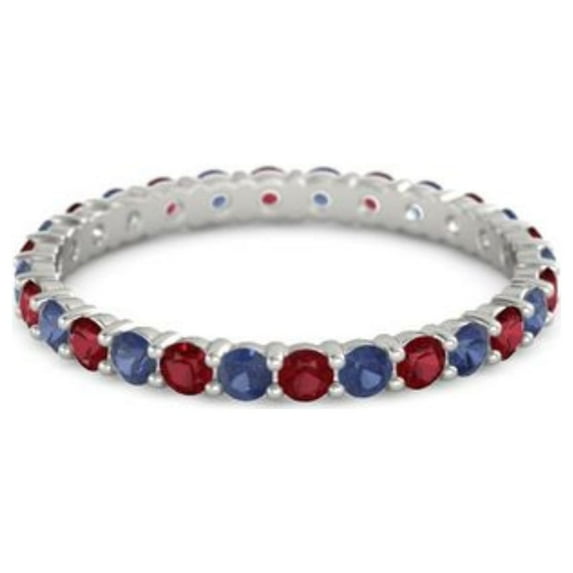 Ruby With Blue Sapphire Round 2.50 MM Eternity 925 Sterling Silver Women Stackable Ring Size US- 9