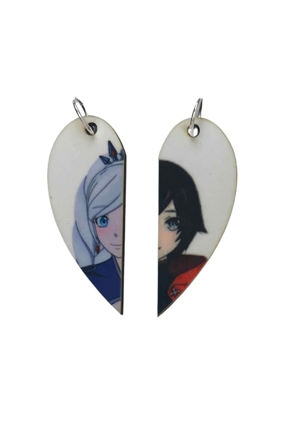 Ruby & Weiss Matching Heart Necklaces or Keyrings | RWBY Couples or BFFs Gift | Anime Gifts for Him or Her
