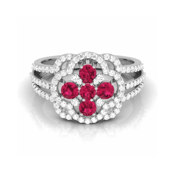Ruby & White Diamond Wedding Band Ring in 925 Sterling Silver - July birthstone - Birthday Gift For Wife