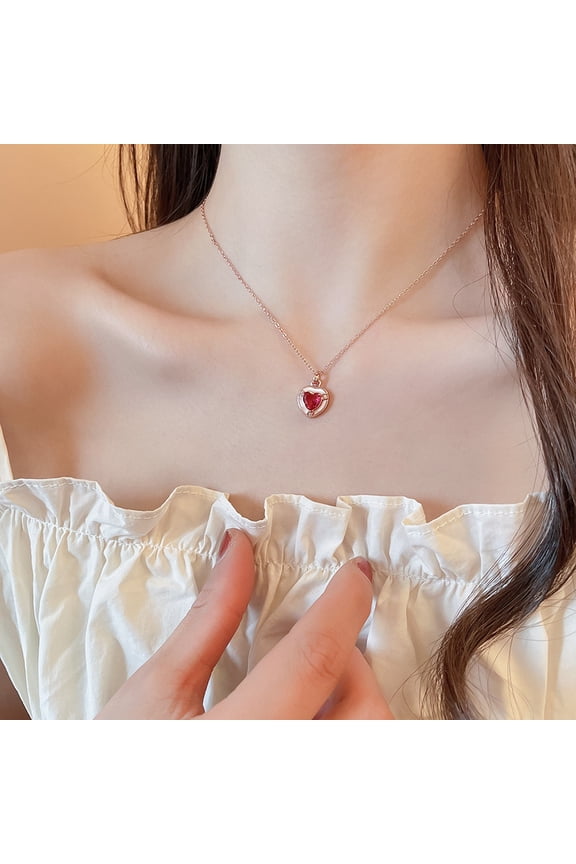 Ruby & White Sapphire CZ Heart Pendant Necklace in 14k Gold Over Sterling Silver