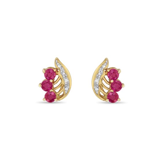 Ruby Wing Style Studs With Diamond Accent 14k Yellow Gold