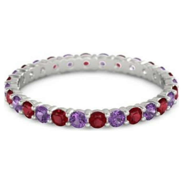 Ruby With Amethyst Round 2.50 MM Eternity 925 Sterling Silver Women Band Ring Jewelry Sterling Silver 10