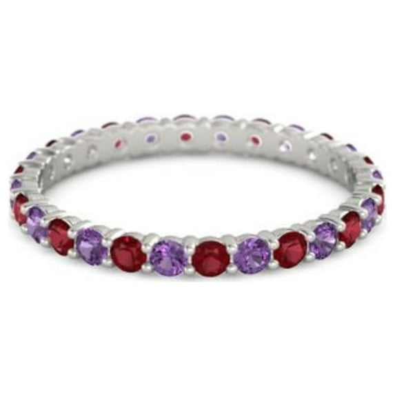 Ruby With Amethyst Round 2.50 MM Eternity 925 Sterling Silver Women Band Ring Jewelry (Sterling Silver, 11.5)