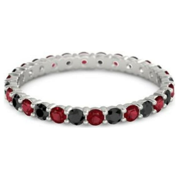 Ruby With Black Spinel Round 2.50 MM Eternity 925 Sterling Silver Women Stacking Ring