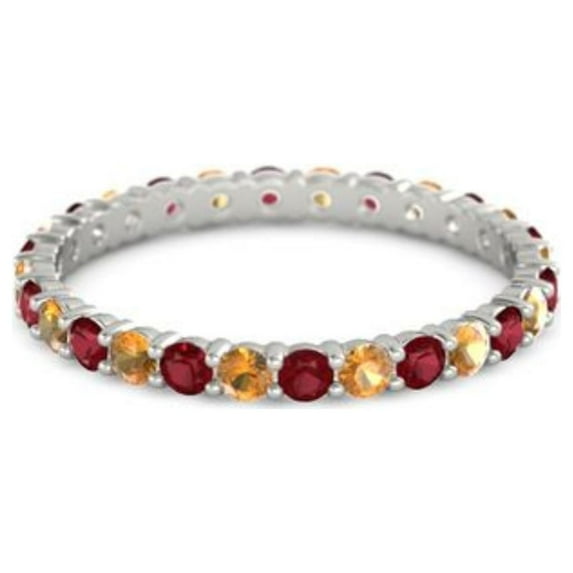 Ruby With Citrine Round 2.50 MM Eternity 925 Sterling Silver Women Stacking Wedding Ring (Sterling Silver, 5)