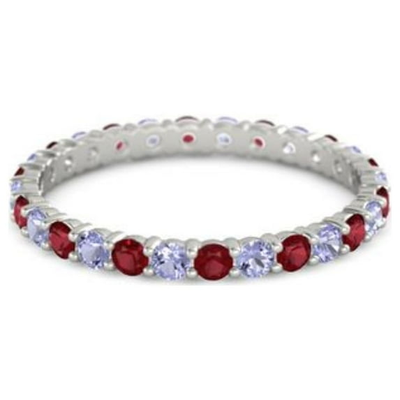 Ruby With Tanzanite Round 2.50 MM Eternity 925 Sterling Silver Women Stacking Ring Jewelry Size US- 10.5