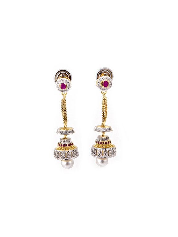 Ruby Zircon CZ Traditional Fashion Jewelry Pearls Earrings for Women 5.5 cms long