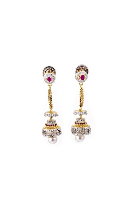 Ruby Zircon CZ Traditional Fashion Jewelry Pearls Earrings for Women 5.5 cms long