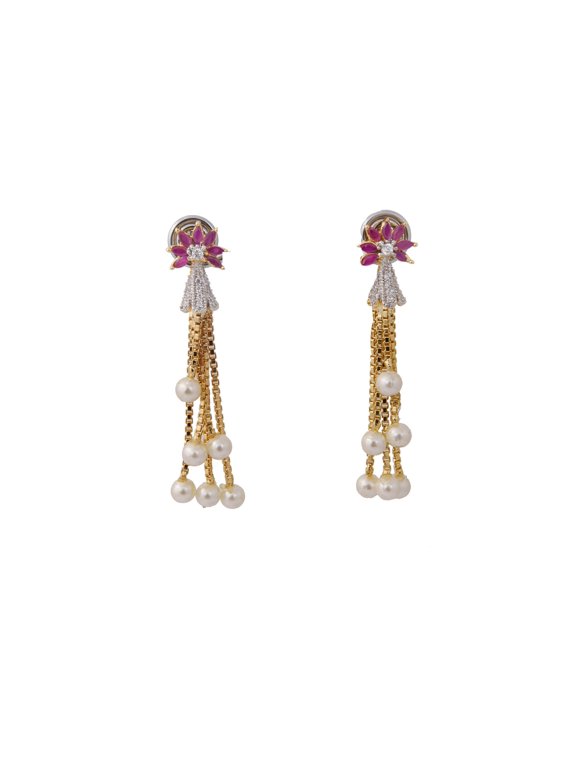 Ruby Zircon CZ Traditional Fashion Jewelry Pearls Earrings for Women