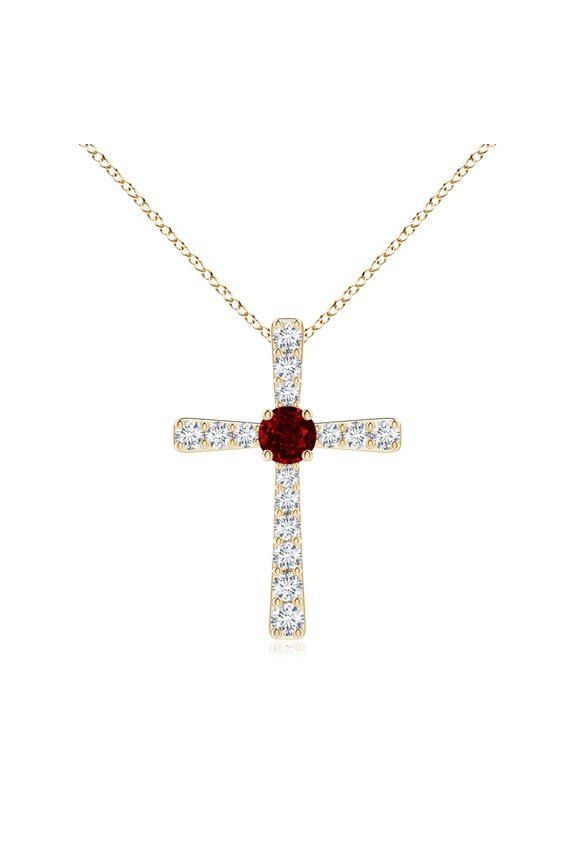 Ruby & Zircon Cross Pendant - Yellow Gold Plated Gift