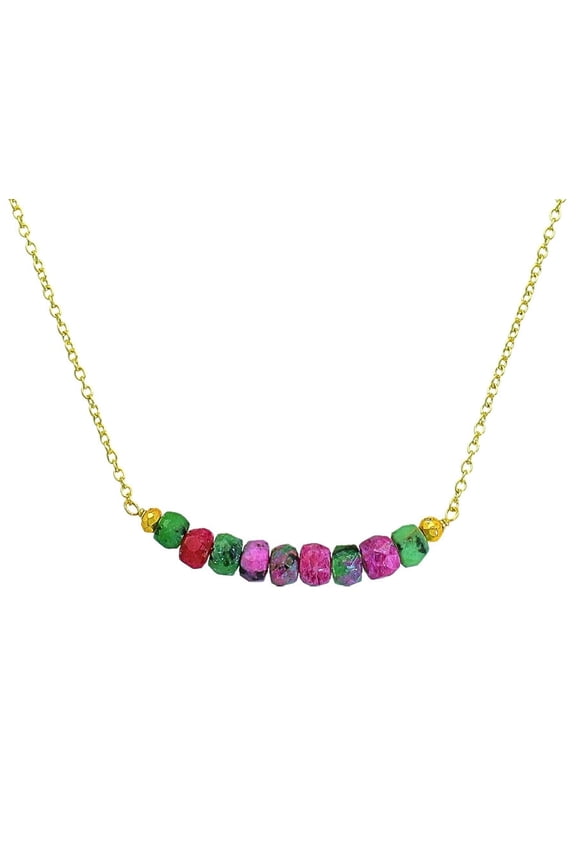 Ruby Zoisite - Bar Necklace - 925 Sterling Silver 18K Gold Plated.