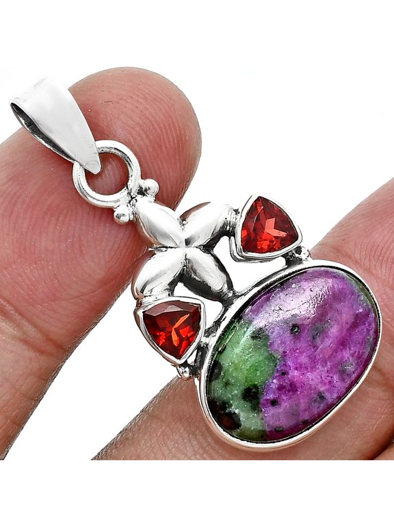 Ruby-Zoisite & Garnet 925 Sterling Silver Pendant Jewelry P-1673 SDP157523