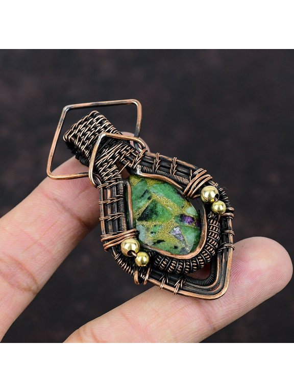 Ruby Zoisite Gemstone Jewelry Copper Love Gift Wire Wrapped Pendant 2.76"