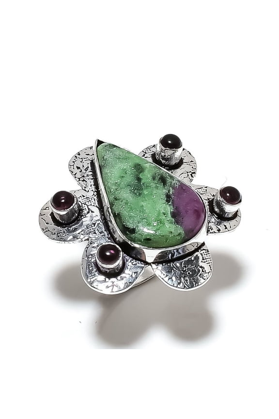Ruby in Zoisite,Amethyst  Handmade 925 Sterling Silver Ring Size 7