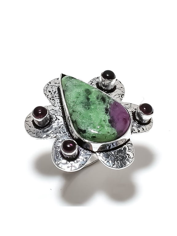 Ruby in Zoisite,Amethyst Handmade 925 Sterling Silver Ring Size 8.5