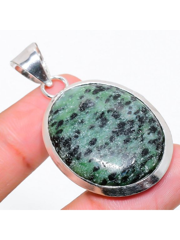 Ruby in Zoisite Handmade 925 Sterling Silver Jewelry Pendant 1.97"