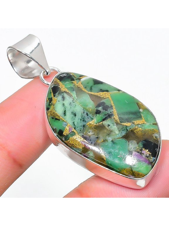 Ruby in Zoisite Handmade 925 Sterling Silver Jewelry Pendant 1.97"