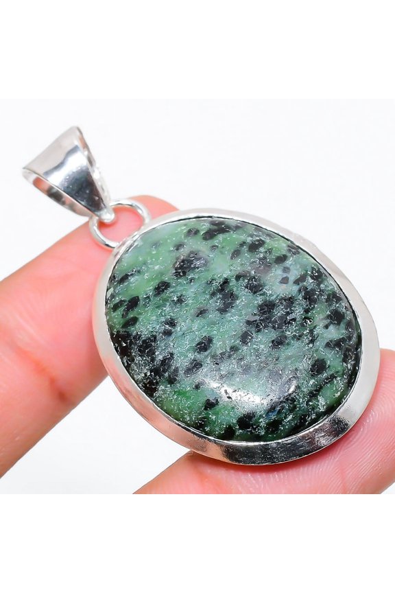 Ruby in Zoisite  Handmade 925 Sterling Silver Jewelry Pendant 1.97"