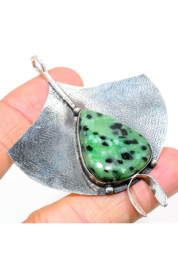 Ruby in Zoisite  Handmade 925 Sterling Silver Jewelry Pendant 2.84"