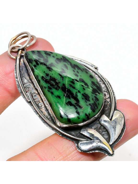 Ruby Zosite Lab-Created Handmade 925 Sterling Silver Jewelry Pendant 2.88"