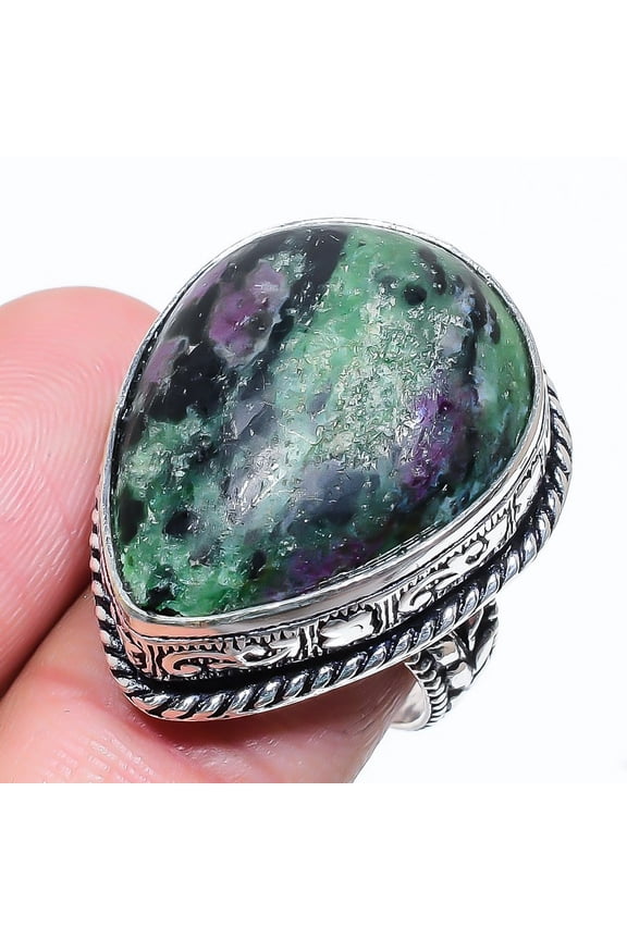 Ruby in Zoisite  Handmade 925 Sterling Silver Jewelry Ring Size 7
