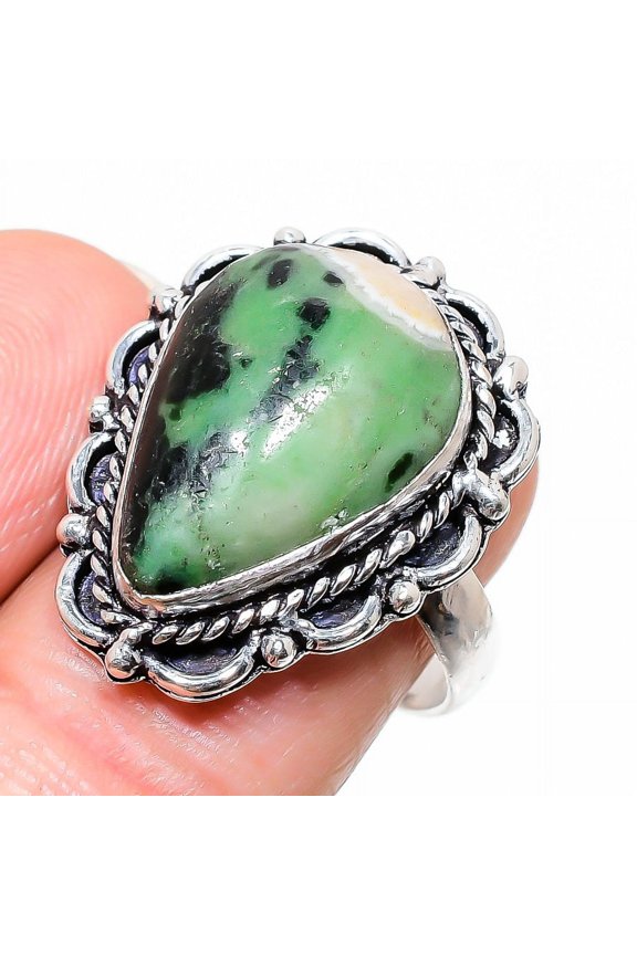 Ruby in Zoisite  Handmade 925 Sterling Silver Jewelry Ring Size 8.5