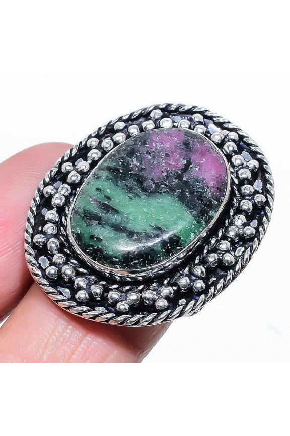 Ruby in Zoisite  Handmade 925 Sterling Silver Jewelry Ring Size 8