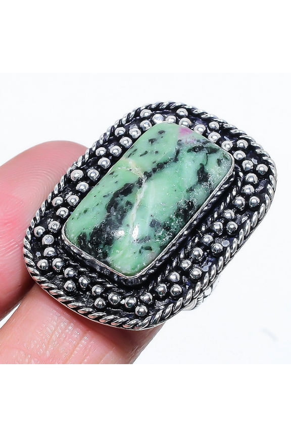 Ruby in Zoisite Handmade 925 Sterling Silver Jewelry Ring Size 8