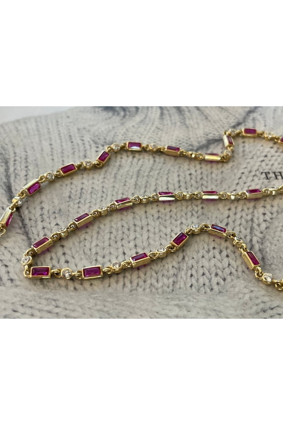 Ruby and CZ Diamond tennis necklace,925K sterling silver tennis necklace,tennis necklace,925k sterling silver CZ tennis necklace,cz tennis necklace