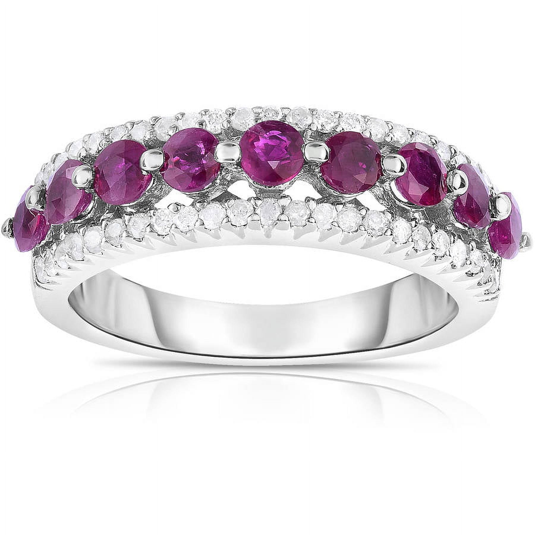 Ruby and Diamond 10kt White Gold Band