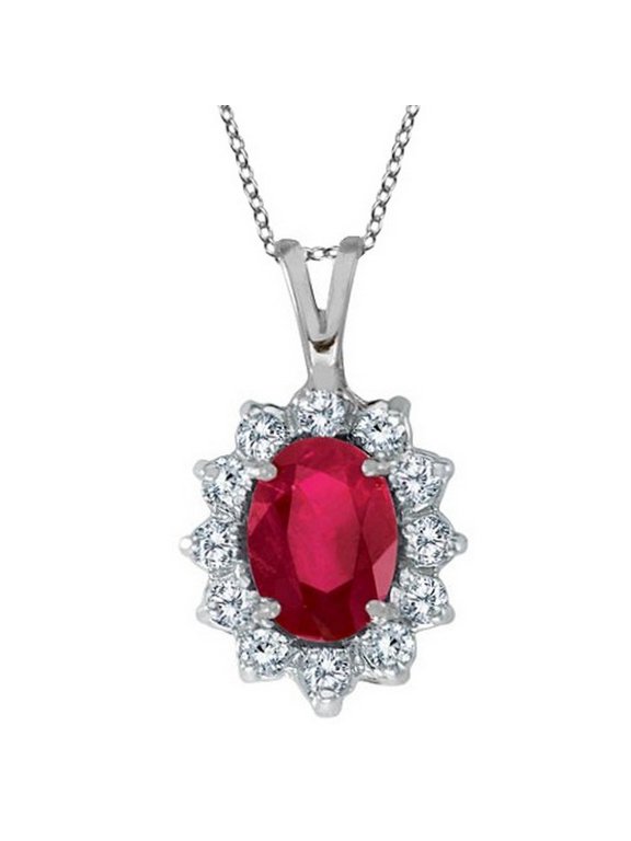 Ruby and Diamond Accented Pendant Necklace 14k White Gold (1.80ctw)