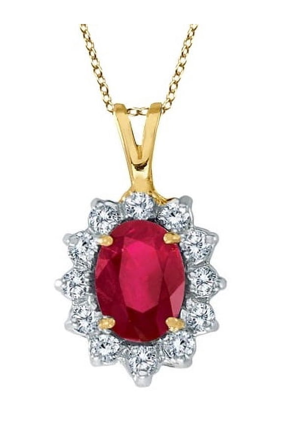Ruby and Diamond Accented Pendant Necklace 14k Yellow Gold (1.80ctw)