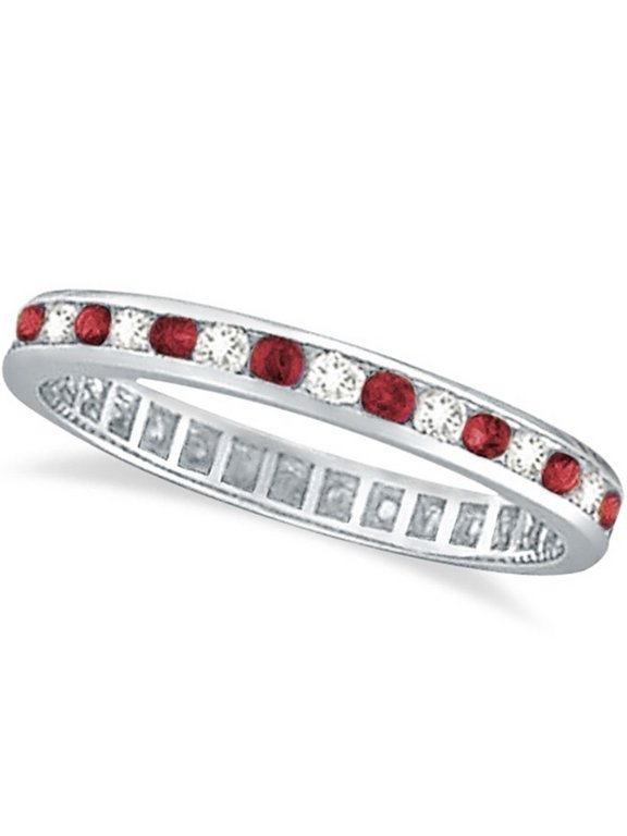 Ruby and Diamond Channel Set Ring Eternity Band 14k White Gold (1.04ctw)