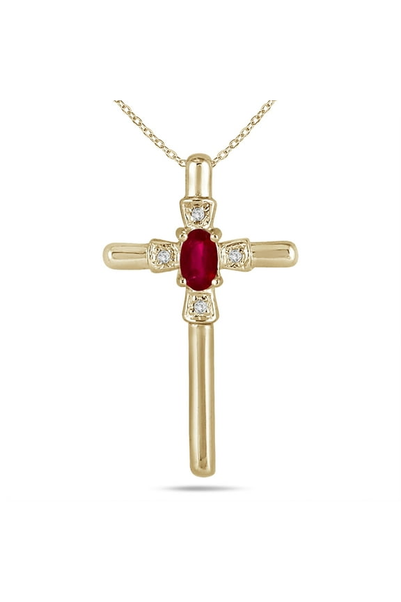 Ruby and Diamond Cross Pendant 10K Yellow Gold