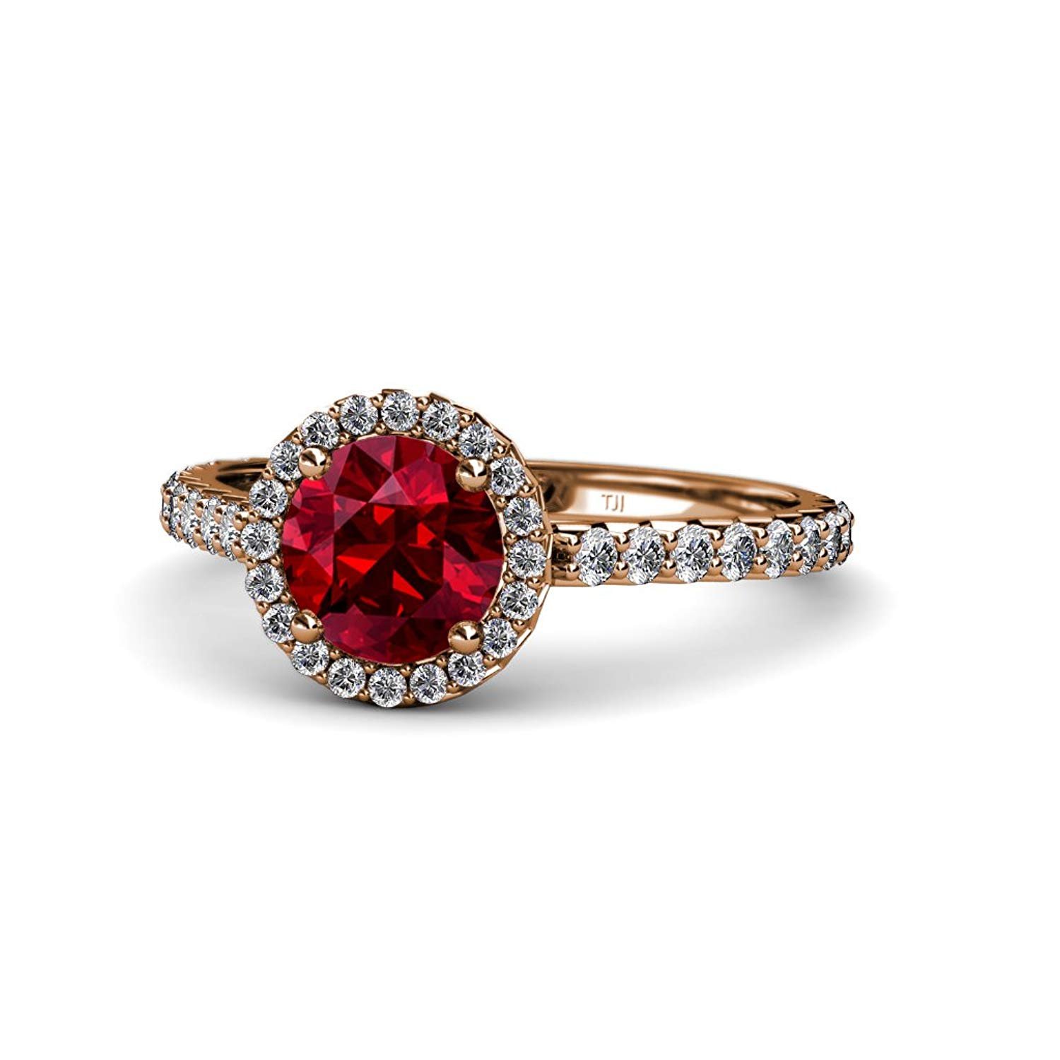 Ruby and Diamond (SI2-I1, G-H) Halo Engagement Ring 1.33 ct tw in 14K Rose Gold.size 8.5 - image 1 of 8
