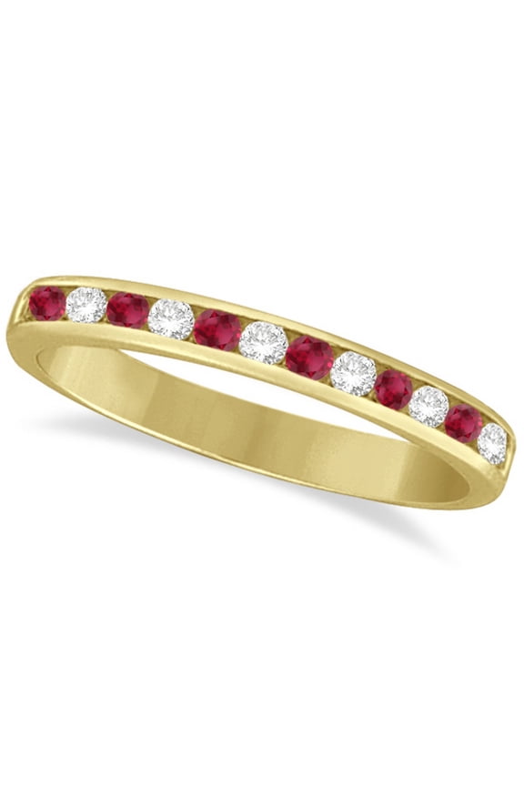 Ruby and Diamond Semi-Eternity Channel Ring 14k Yellow Gold (0.40ct)