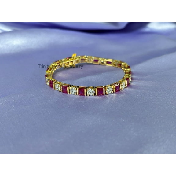 Ruby and Diamond Tennis Bracelet,Silver gold plated,mother,father,man,women gift for her