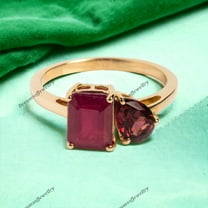 Ruby and Garnet Engagement Ring,Two Stone Pear garnet Silver Gold Jewelry Promise Gift For Love