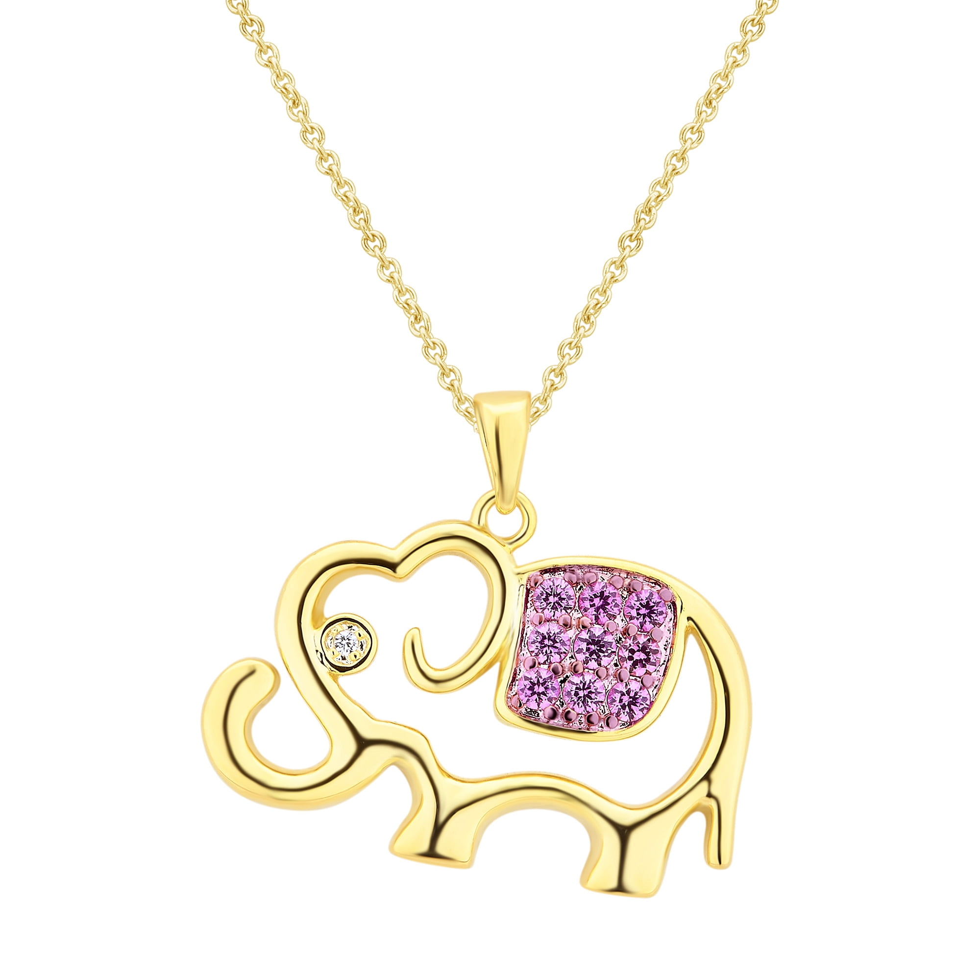 Ruby and White Sapphire 14K Yellow Goldtone Elephant Pendent