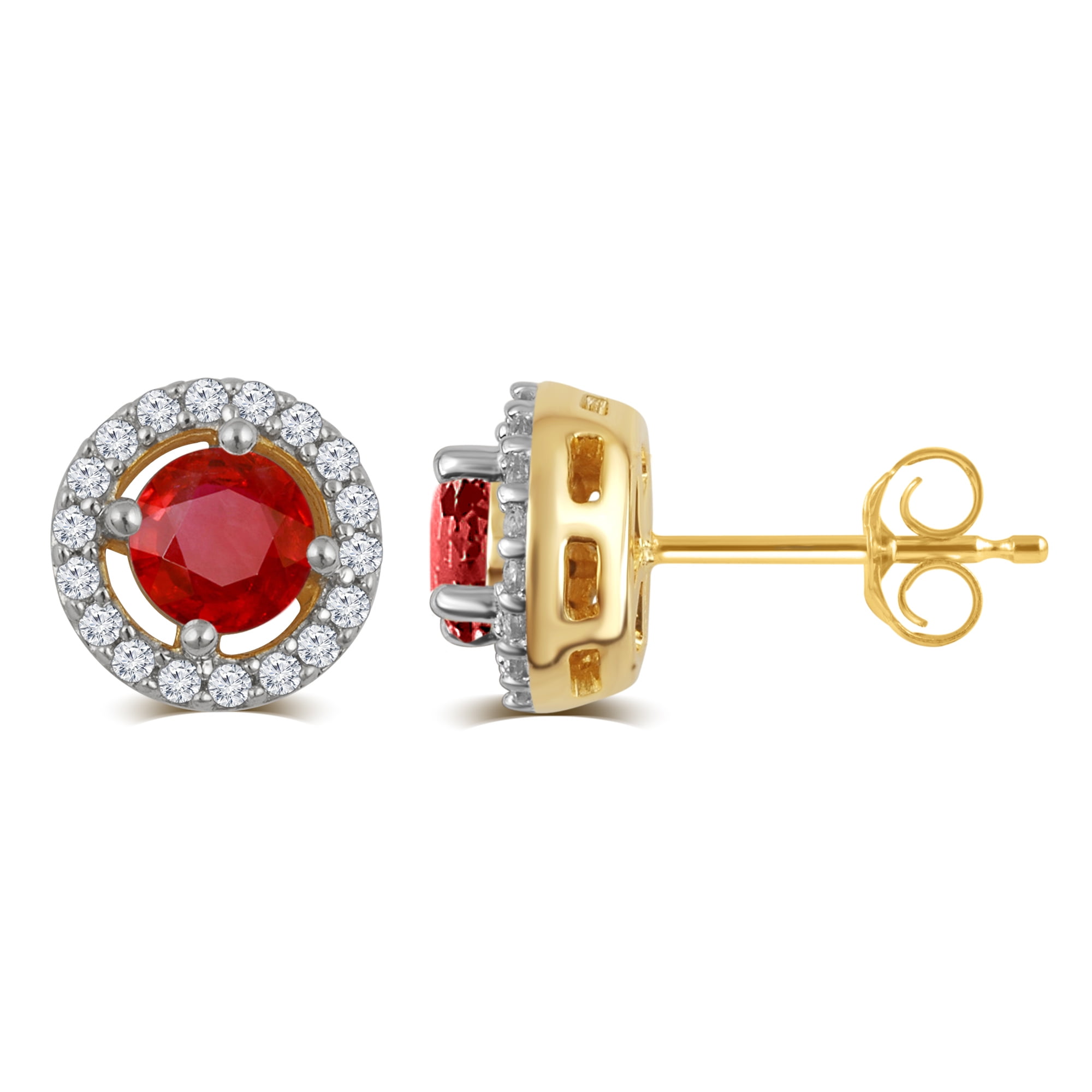 Ruby and White Sapphire Birthstone Earring in Sterling Silver