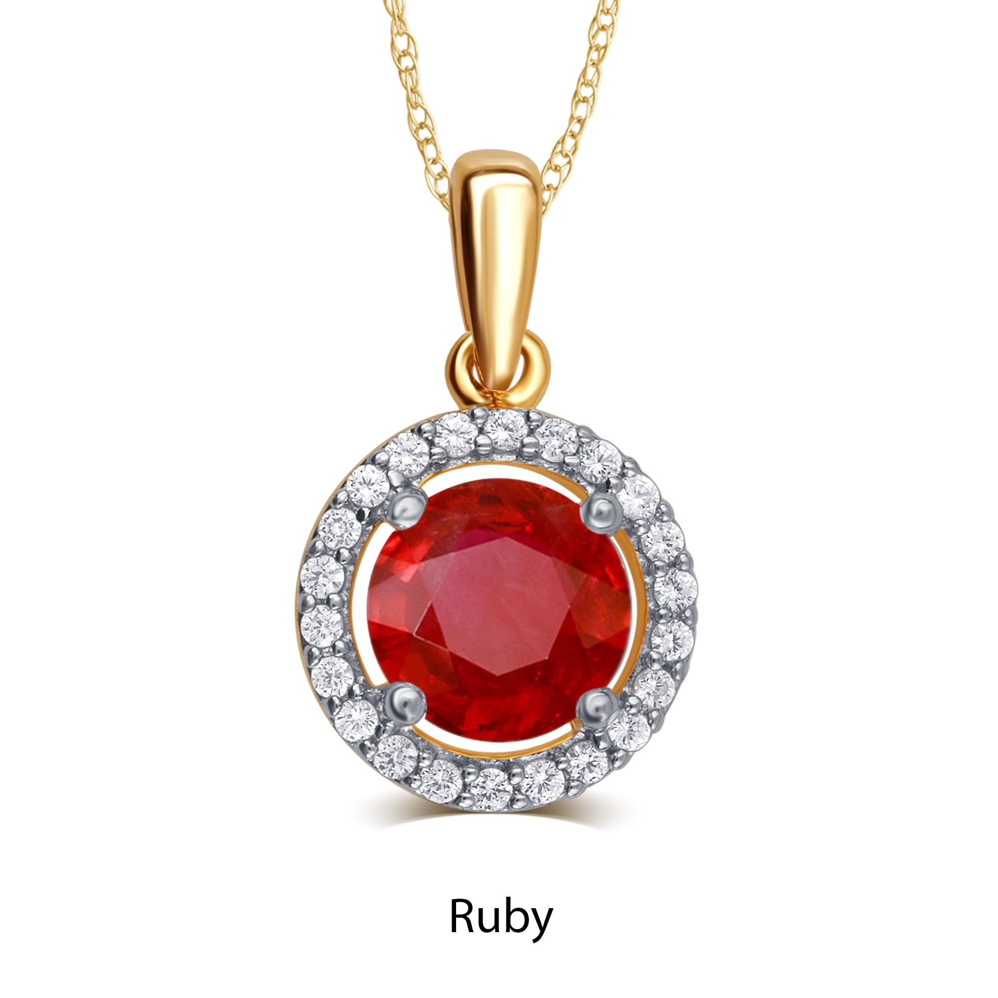 Ruby and White Sapphire Birthstone Pendant in Sterling Silver