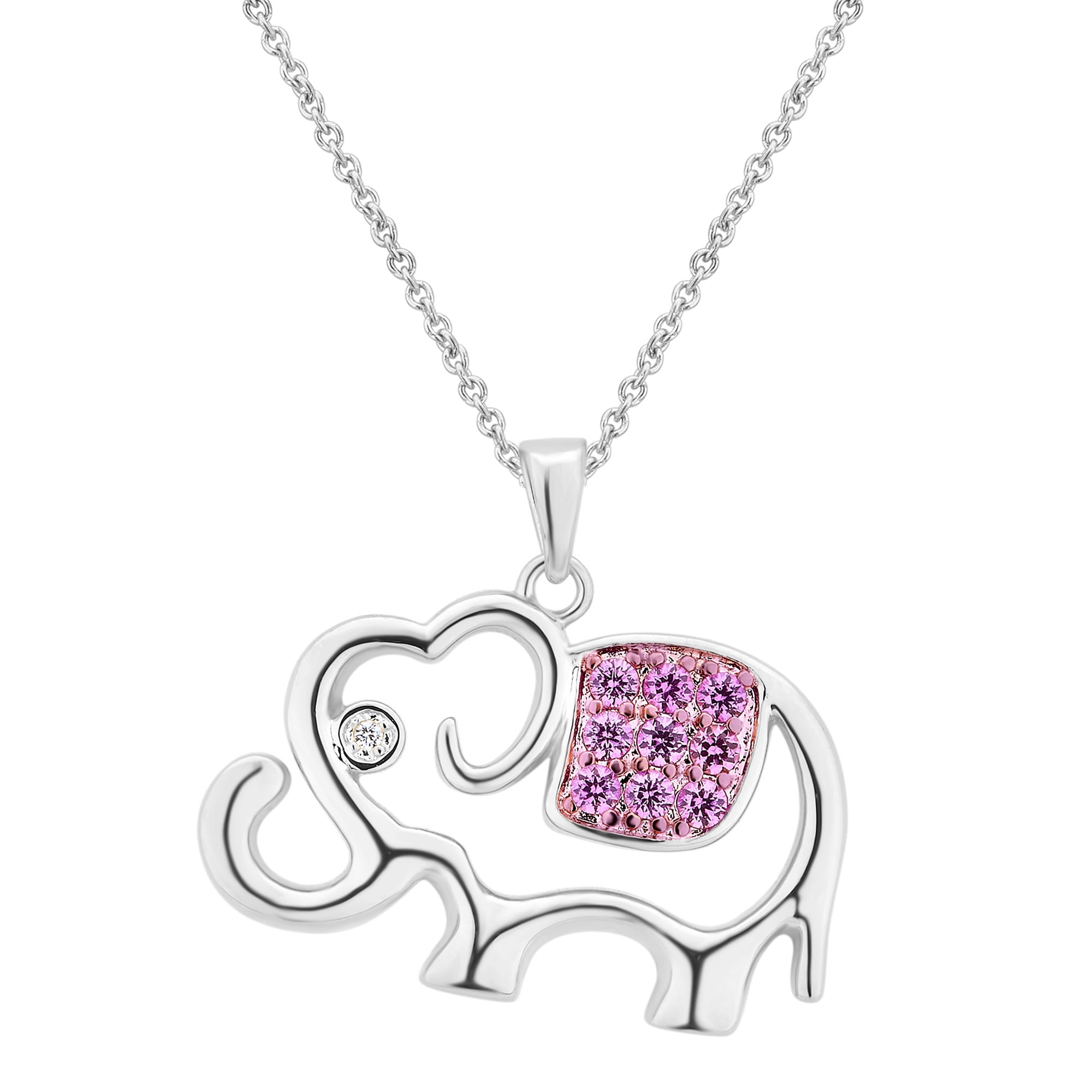 Ruby and White Sapphire Silver tone Elephant Pendent