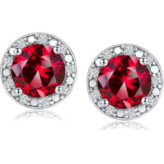 Ruby gemstone Earrings for Women 925 Sterling Silver Halo Stud Earrings, Small Round/Cushion/Heart Gemstone Earrings Birthstone Jewelry