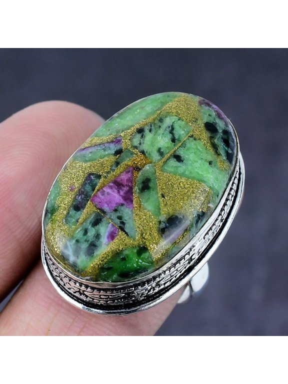 Ruby in Zoisite Gemstone Handmade 925 Steling Silver Jewelry Ring Size 8.5