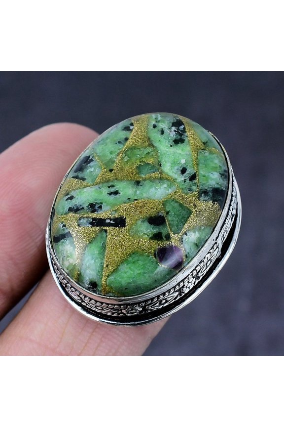 Ruby in Zoisite Gemstone Handmade 925 Steling Silver Jewelry Ring Size 8