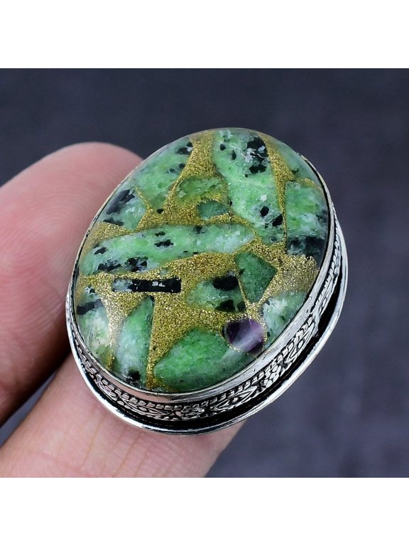 Ruby in Zoisite Gemstone Handmade 925 Steling Silver Jewelry Ring Size 8