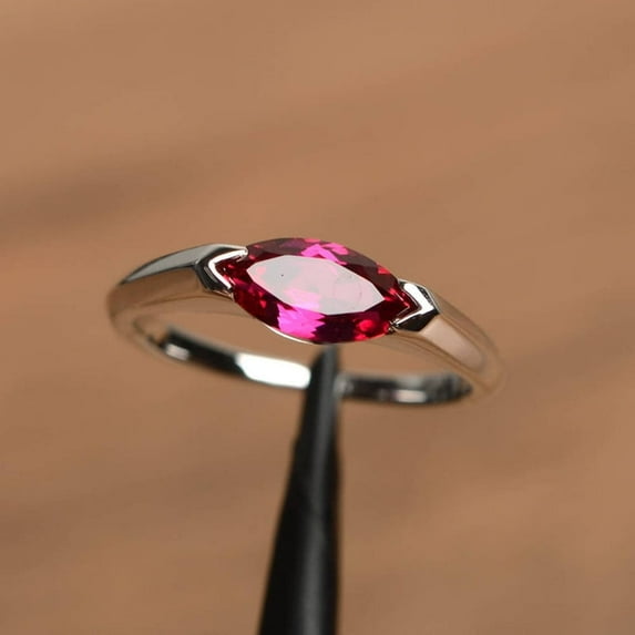Ruby ring, marquise cut gemstone ring, Wedding ring 925 Solid silver ring gift for her