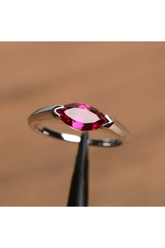 Ruby ring, marquise cut gemstone ring, Wedding ring 925 Solid silver ring gift for her